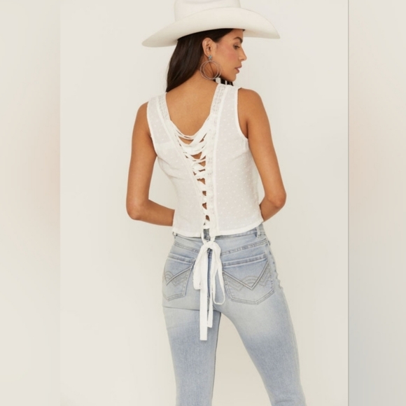 "IDYLLWIND " WOMEN'S LACE UP CROP TANK - WHITE - Picture 1 of 9